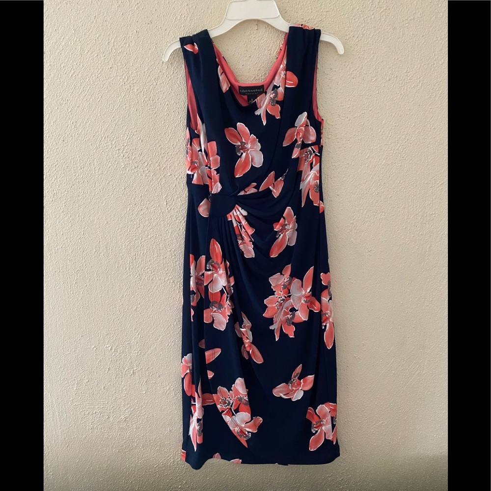 Connected Apparel Blue and Pink Flower Dress